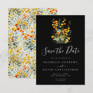 Colourful Black Watercolor Floral Wedding Save The Date