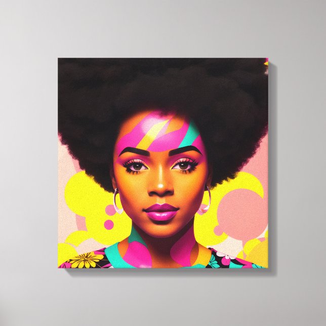 Colourful Black Woman Afro Pop Art Canvas Print (Front)