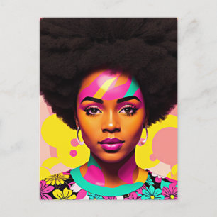 Colourful Black Woman Afro Pop Art Postcard