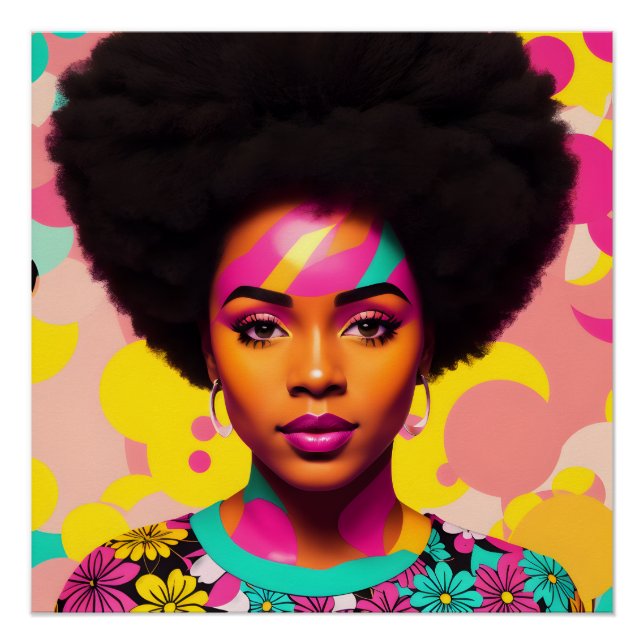 Colourful Black Woman Afro Pop Art Poster (Front)