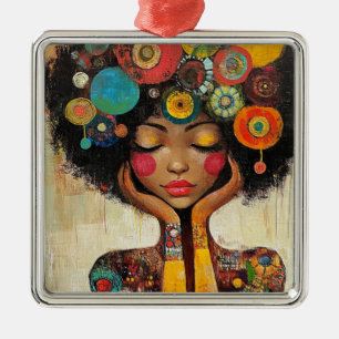 Colourful Black Woman Harmony Metal Ornament