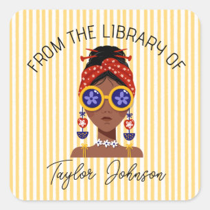 Colourful Black Woman Head Illustration on Yellow  Square Sticker
