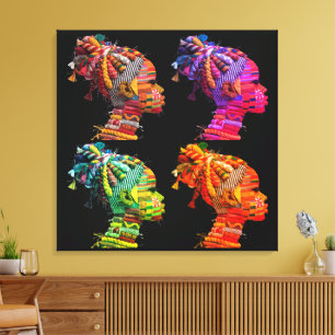 Colourful Black Women's Face in Quilted Fabrics Canvas Print
