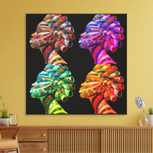 Colourful Black Women's Face in Quilted Fabrics Canvas Print
