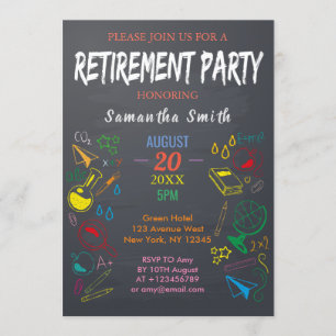 Colourful Blackboard Teachers Retirement Party Invitation