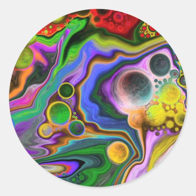 Colourful Blast Fluid Art Digital Pour Painting   Classic Round Sticker (Front)