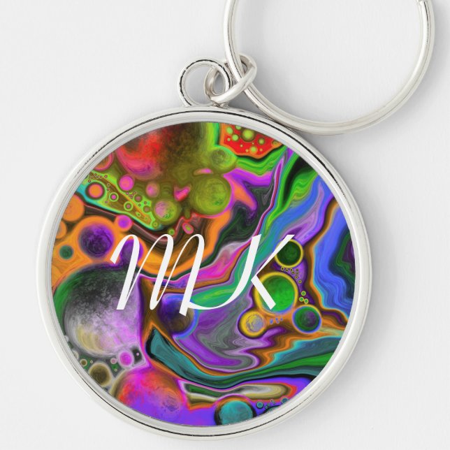 Colourful Blast Fluid Art Digital Pour Painting  Keychain (Front)