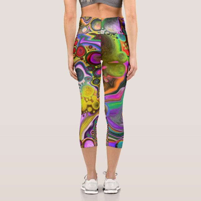 Colourful Blast Fluid Art  Pour Painting    Capri Leggings (Back)