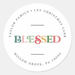 Colourful Blessed Christmas Circular Return Addres Classic Round Sticker