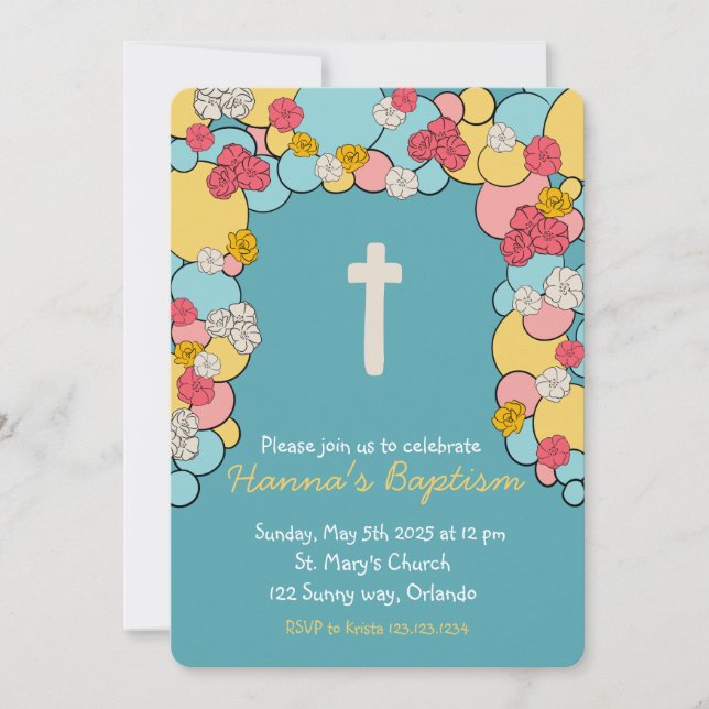 Colourful Blessing Baptism Christening Invitation (Front)