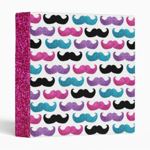 Colourful bling moustache pattern (Faux glitter) Binder