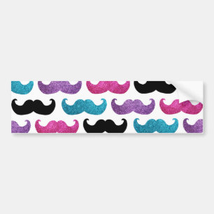 Colourful bling moustache pattern (Faux glitter) Bumper Sticker