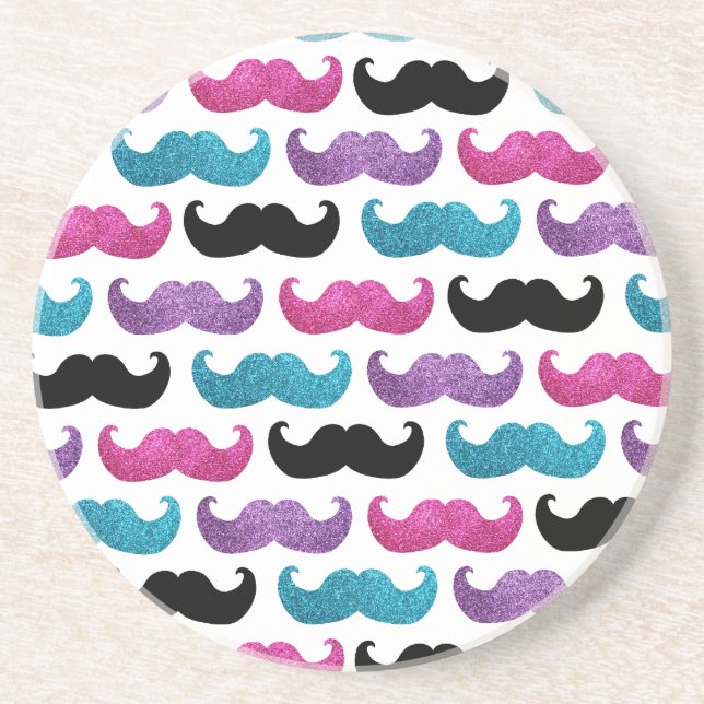 Colourful bling moustache pattern (Faux glitter) Coaster (Front)