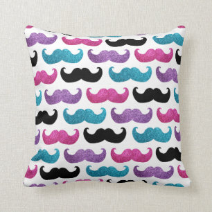 Colourful bling moustache pattern (Faux glitter) Throw Pillow
