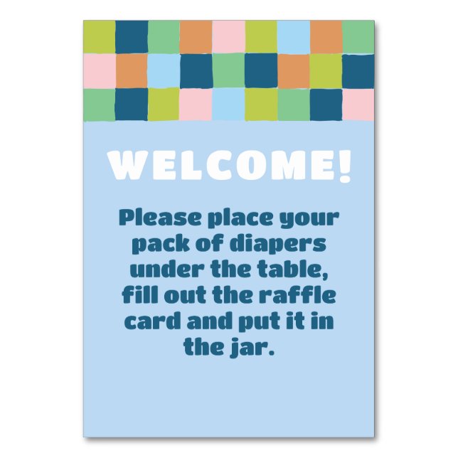 Colourful Block Baby Shower Welcome Sign Table Number (Front)