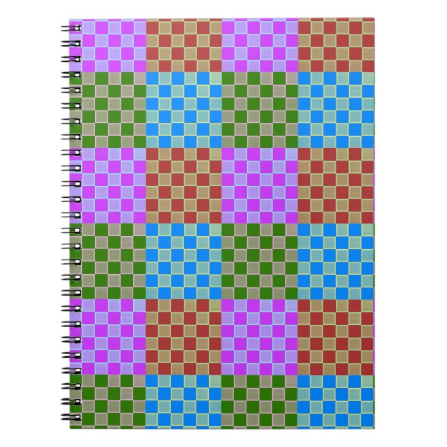 Colourful Block Style Chequerboard Spiral Notebook (Front)