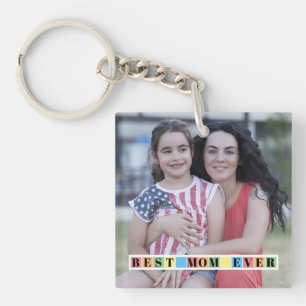 Colourful blocks Best MOM Ever photo  Keychain