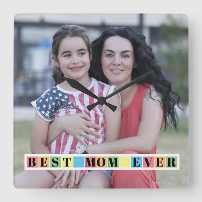 Colourful blocks Best MOM Ever photo Square Wall Clock (Front)