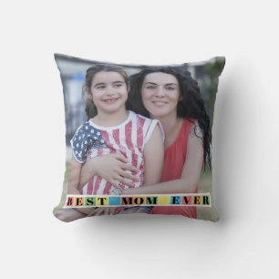 Colourful blocks Best MOM ever photo Throw Pillow