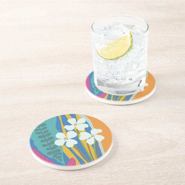 Colourful Blocks Modern Floral  Coaster (Side)