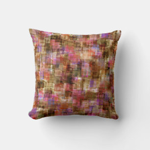 Colourful Blocks Pink Brown Throw Pillow