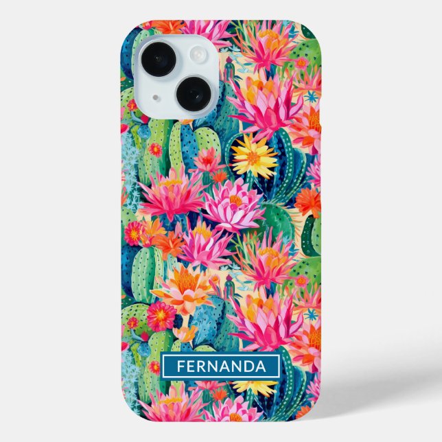 Colourful Blooming Cacti Personalized Case-Mate iPhone Case (Back)