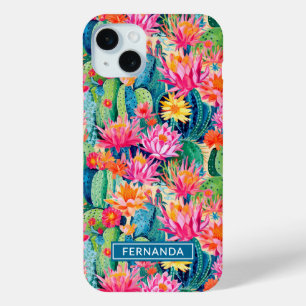 Colourful Blooming Cacti Personalized iPhone 15 Mini Case