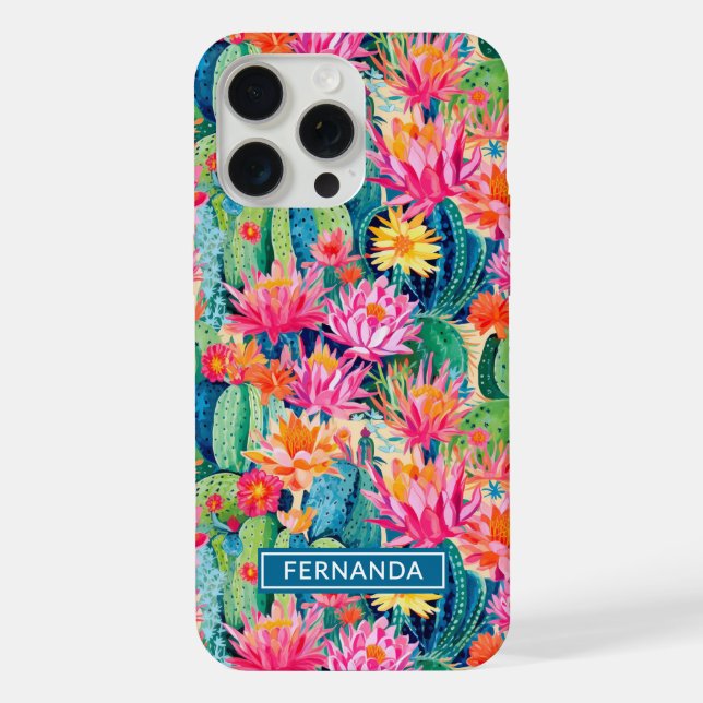 Colourful Blooming Cacti Personalized iPhone Case (Back)