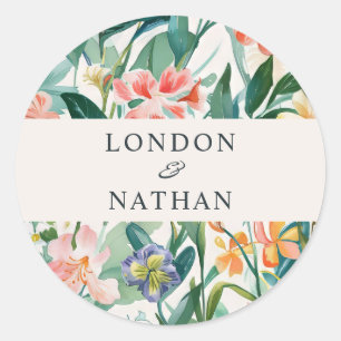 Colourful Blooming Floral Wedding Classic Round Sticker
