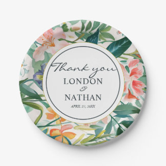 Colourful Blooming Floral Wedding  Paper Plate