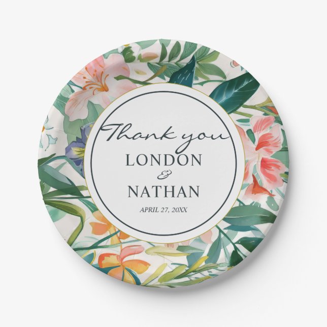 Colourful Blooming Floral Wedding  Paper Plate (Front)