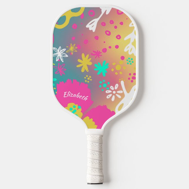 Colourful Blooming Flowers Tote Bag Pickleball Paddle (Front)