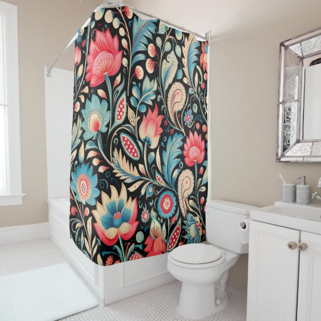 Colourful Blooms and Paisley Patterns on Black (In Situ)