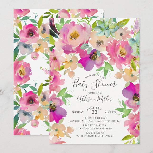 Colourful Blooms Floral Baby Shower Invitation (Front/Back)