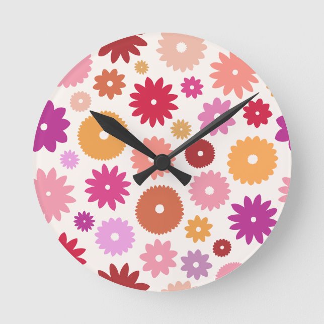 Colourful Blooms Large Pattern Round Clock (Front)