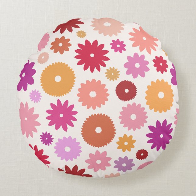 Colourful Blooms Large Pattern Round Pillow (Front)