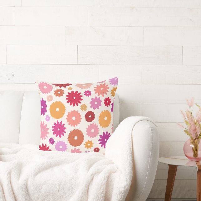 Colourful Blooms Large Pattern Throw Pillow (Couch)