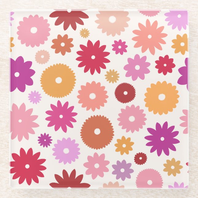 Colourful Blooms Pattern Glass Coaster (Front)