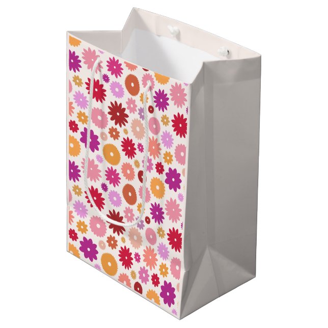 Colourful Blooms Pattern Medium Gift Bag (Front Angled)