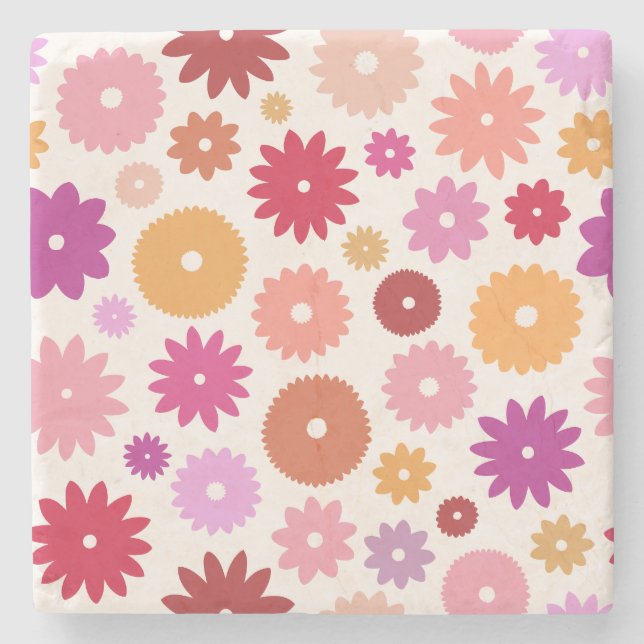 Colourful Blooms Pattern Stone Coaster (Front)