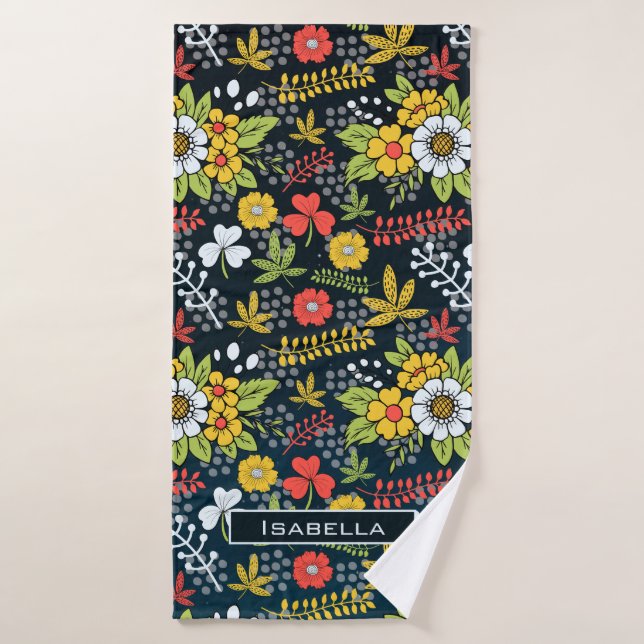 Colourful blossom floral pattern personalized name bath towel (Bath Towel)