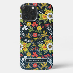 Colourful blossom floral pattern personalized name iPhone 13 pro max case