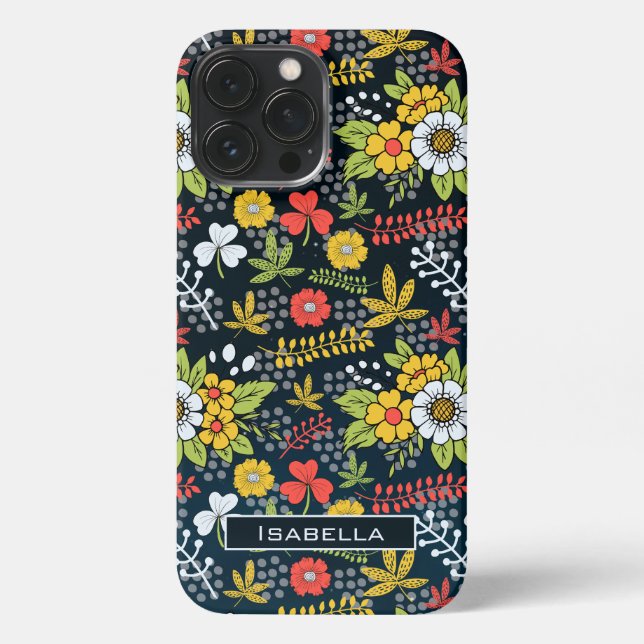 Colourful blossom floral pattern personalized name iPhone case (Back)