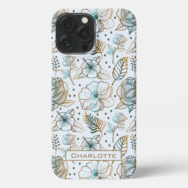 Colourful blossom floral pattern personalized name iPhone case (Back)