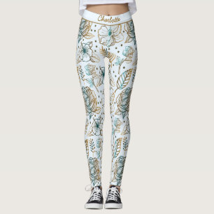 Colourful blossom floral pattern personalized name leggings