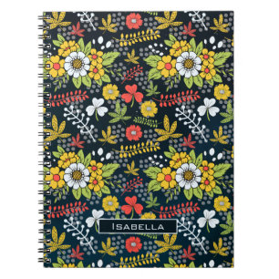Colourful blossom floral pattern personalized name notebook