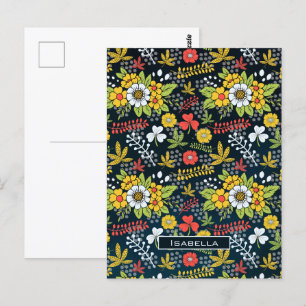 Colourful blossom floral pattern personalized name postcard