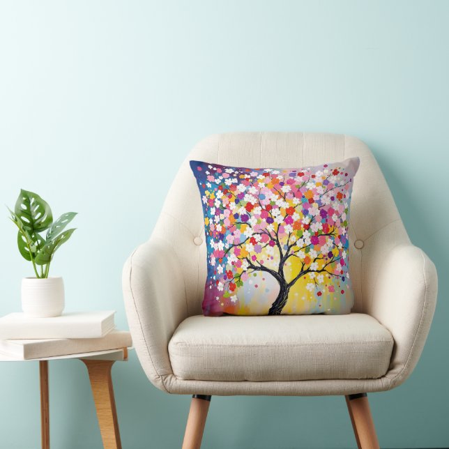 Colourful Blossom Tree Throw Pillow (Chair)