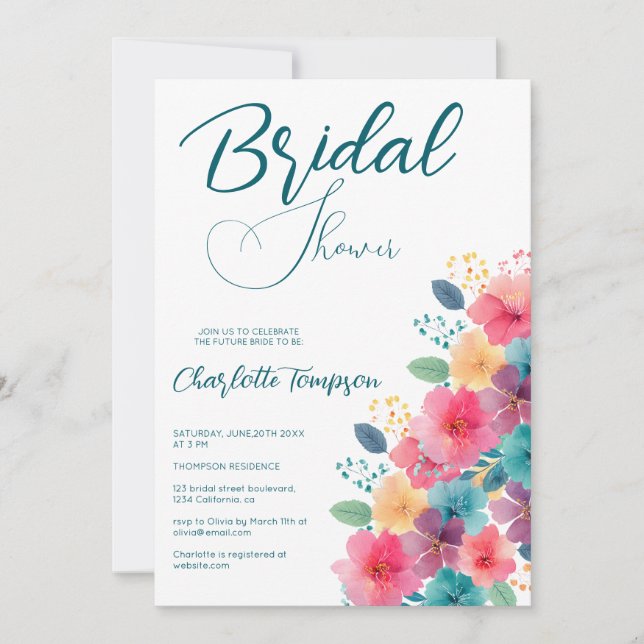 Colourful Blossoms Bridal Bash Invitation (Front)