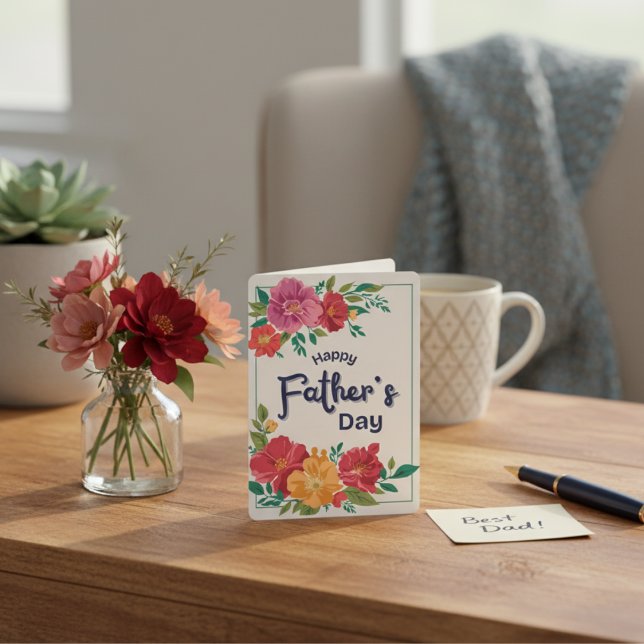  Colourful Blossoms Happy Father's Day Card (Colorful Blossoms Happy Father's Day Card)